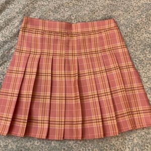 Baby pink plaid pleated skirt